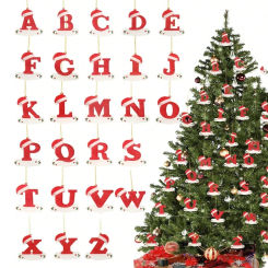 Christmas Tree Decoration 26 Letters Pendant, Holiday Home Ornament DIY New Year Family Christmas Party Decor Santa Hat Ornament