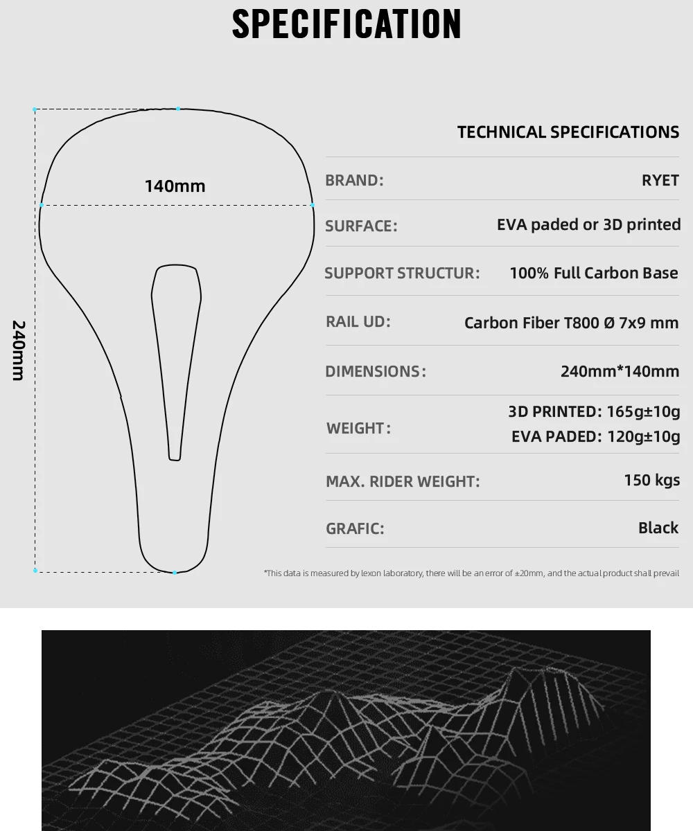 Description Picture 4 of itemRYET Bicycle Saddle Carbon 3D Printed / EVA Paded Saddle Honeycomb Ultralight MTB Road Bike Seat 7x9mm Oval Rail Bike Saddle