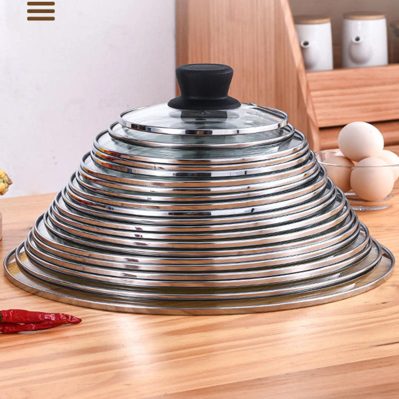Description Picture 5 of item20cm 24cm 26cm 28cm Stainless steel Thick Transparent Tempered Glass Lid cover Soup Pot Saucepan Frying Pan Wok Lid With Knob