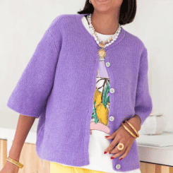 Women Autumn Knit Cardigan Half Sleeve Round Neck Solid Color Button Up Knitwear