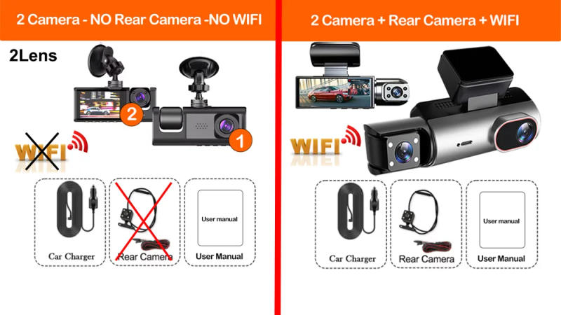 Description Picture 2 of item2/3 Channel 1080P Dash Cam for Cars WIFI Car Dvr Camera night vision Front inside Rear View Camera for Vehicle Car Accsesories