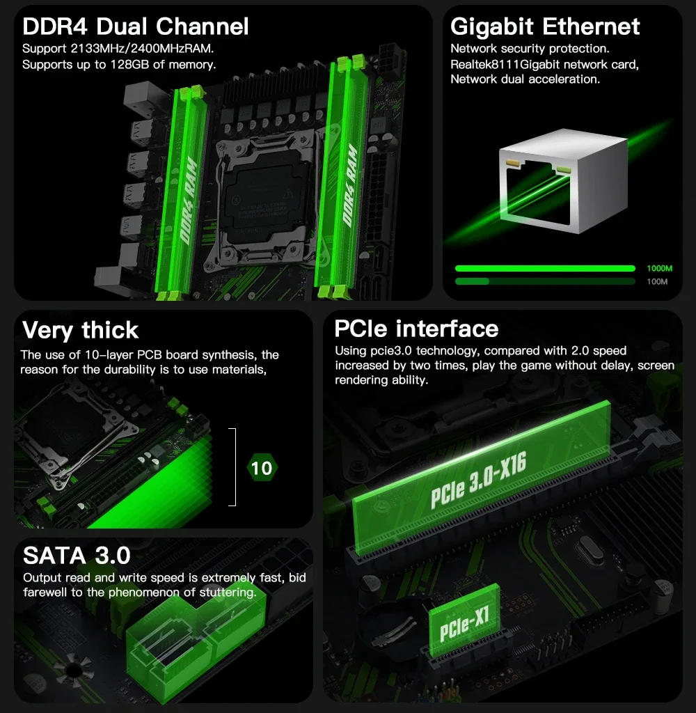 Description Picture 4 of itemMACHINIST X99 PR9 X99 Motherboard Combo LGA 2011-3 Intel Xeon e5 2640 v3 cpu kit support DDR4 RAM SATA/NVME M.2 Slot USB 3.0