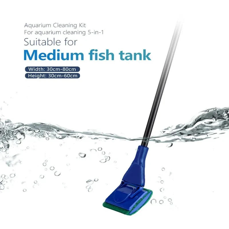 Description Picture 6 of item5 in 1 Multifunction Aquarium Cleaning Tools Fish Net Gravel Rake Algae Scraper Fork Sponge Brush Glass Fish Tank Cleaner Set