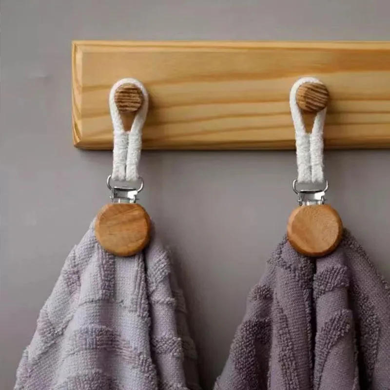 Description Picture 2 of item2PCS Towel Clips Braided Cotton Loop Towel With Metal Clamp Multi Purpose Hooks Socks Clothes Hanger Kitchen Home Storage Clips