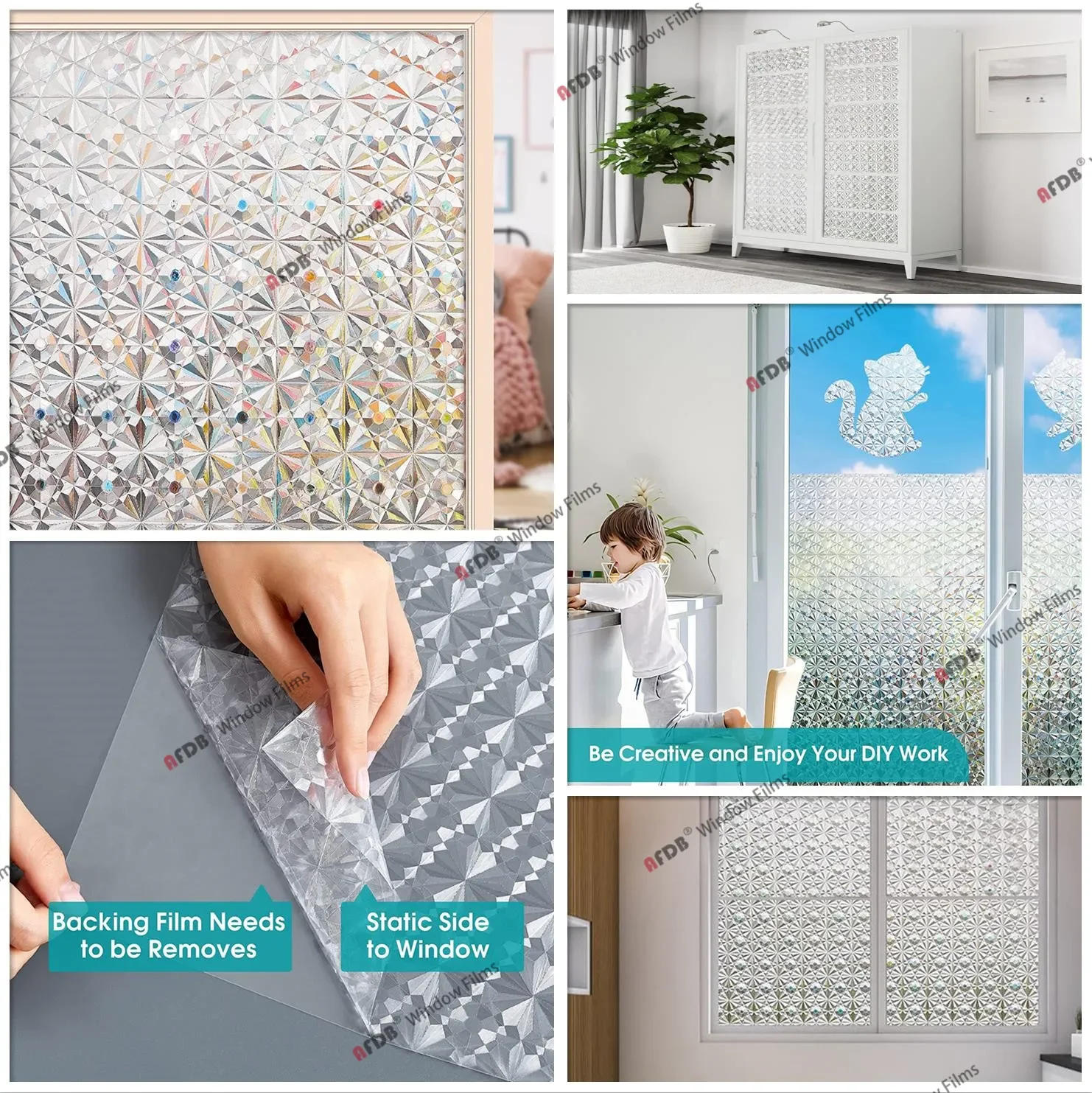 Description Picture 6 of itemAFDB Frosted Window Privacy Film Static Cling Window Sticker Non-Adhesive Stained Glass Film Decorative Glass Vinyl for Home