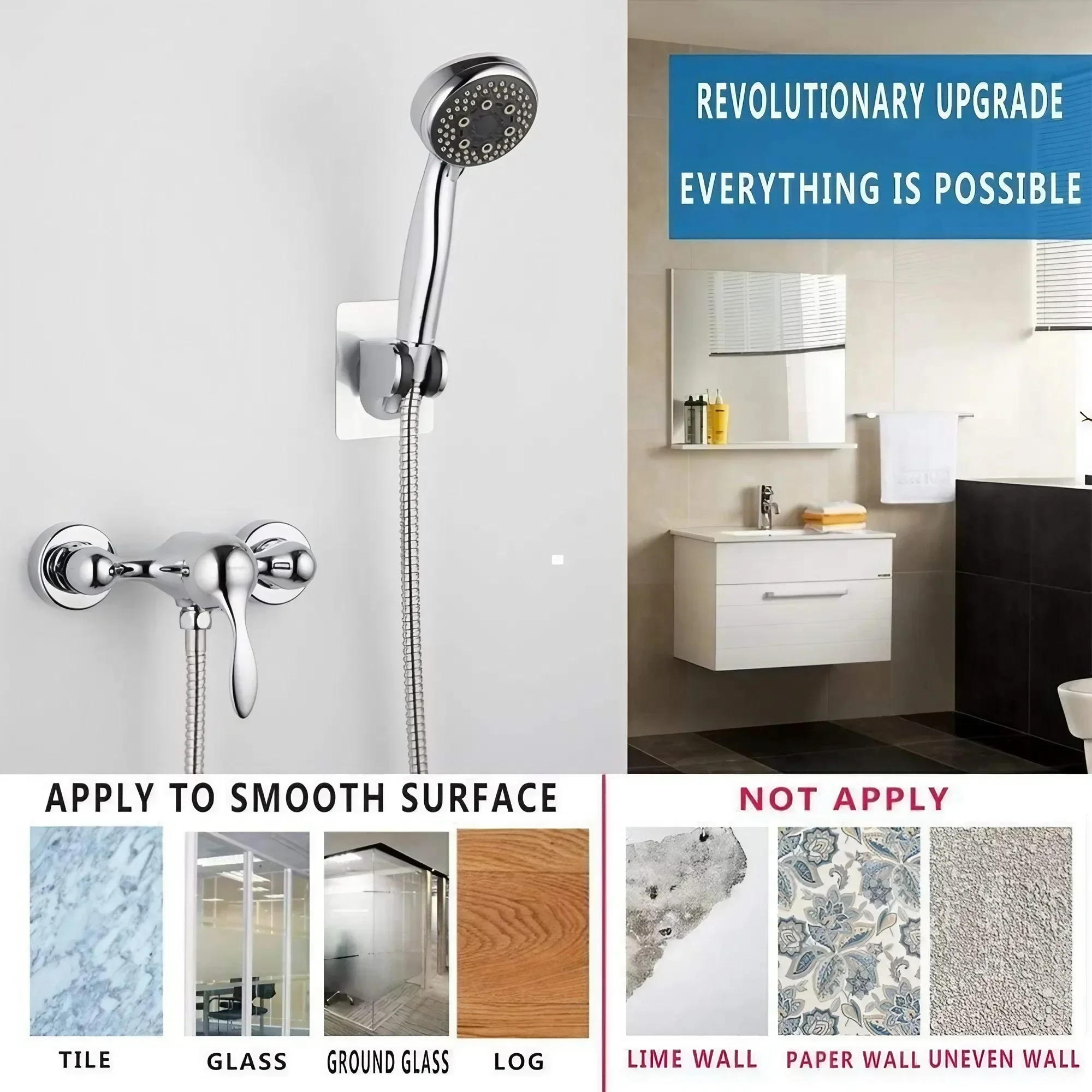 Description Picture 3 of itemJJYY Adjustable Self-adhesive Hand Shower Bracket Chrome Absorbed Polished Wall-mounted Bathroom Accessories