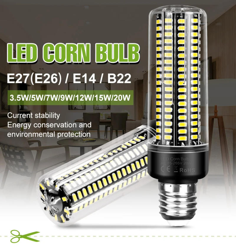 Description Picture 2 of itemE27 LED Light Bulb E14 Corn Lamp B22 Ceiling Chandeliers 3.5W 5W 7W 9W 12W 15W 20W Cool/Warm White No Flicker AC85-265V 5736 SMD
