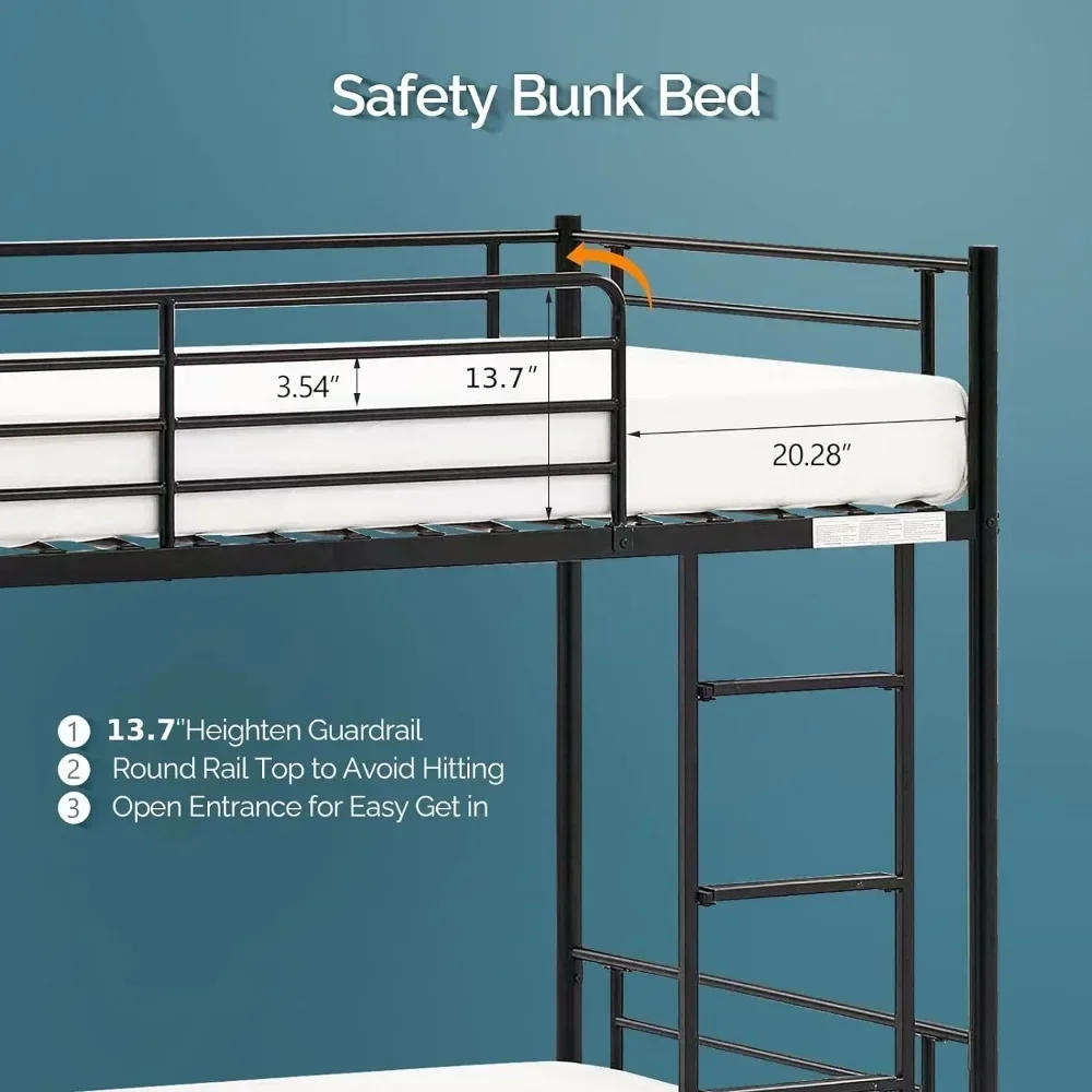 Description Picture 5 of itemBunk Bed Twin Over Twin for Kids, Teens & Adults Bunk Bed with Stairs & Flat Rungs, Heavy Duty Metal Slats, Black Beds