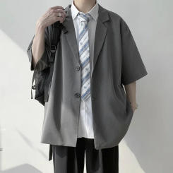 Trendy Hong Kong Style Casual Western-style Suit Jacket For Men Fashionable Simple Summer Blazer Youthful Five-button Sleeve