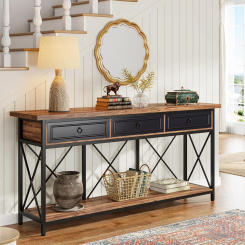 70.8" Console Table with 3 Drawers, Farmhouse Entryway Table with Storage Shelf, Narrow Long Sofa Foyer Table for Entryway,