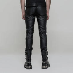 PUNK RAVE Men Heavy Metal Punk Rock Straight Leg Slim Leather Pants Black PU Trousers