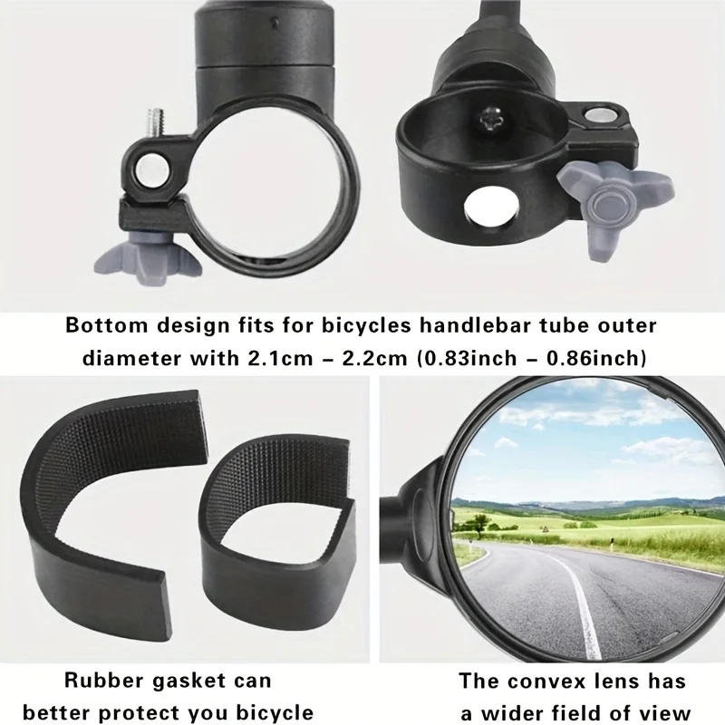 Description Picture 5 of item1/2PCS Bicycle Rearview Mirror 360 Degree Bike Rear View Mirror Wide-Angle Convex Bike Handlebar Mirrors Fit 22-32mm Bike Part