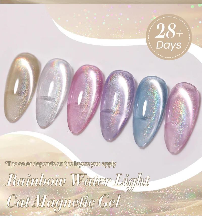 Description Picture 4 of itemBORN PRETTY 10ml Rainbow Purple Water Light Cat Magnetic Gel Nail Polish Shining Super Sliver-light Holographics Soak Off UV Gel