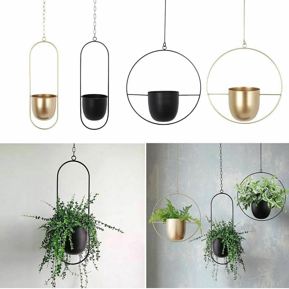 Description Picture 2 of item2023 New 10 Type Metal Hanging Flower Pot Nordic Chain Hanging Planter Basket Flower Vase for Home Garden Balcony Decoration