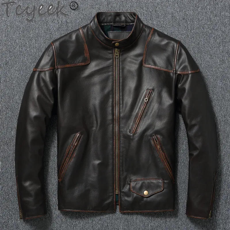 Description Picture 4 of itemTcyeek Natural Leather Coat Spring Fall Top Layer Cowhide Coats Genuine Leather Jackets Man Clothes New Motorcycle Jacket Chic