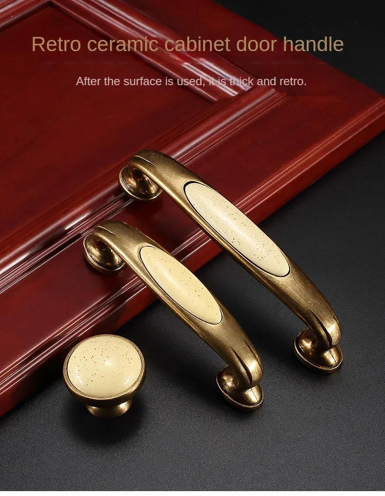 Description Picture 2 of itemAntique Brass Ceramic Cabinet Handles Zinc Alloy Drawer Knobs Pulls Wardrobe Door Handle European Furniture Handle Hardware