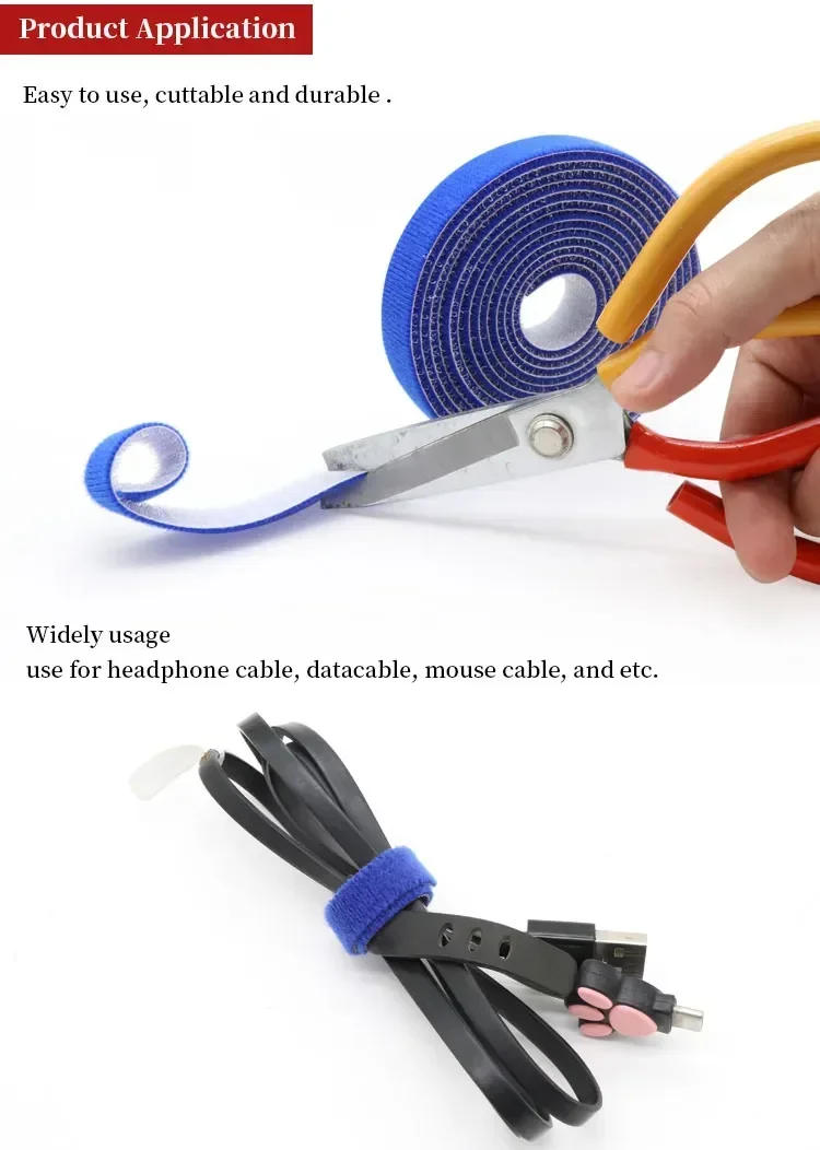 Description Picture 3 of item1~30Rolls Reusable Nylon Cable Ties 5 m/roll Self Adhesive Loop Bundle Clip Wire Organizer Management Cable Fastener Straps Tape