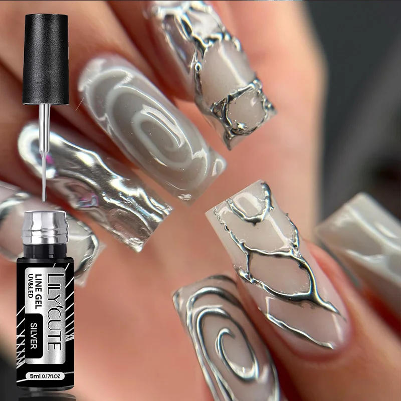 Description Picture 2 of itemLILYCUTE 5ml Super Bright Silver Metallic Painting Liner Gel Nail Polish Drawing Stripe Graffiti Mirror Pull Line UV Gel Varnish