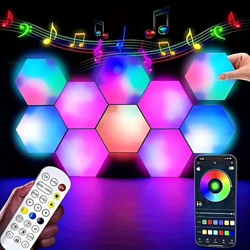Description Picture 2 of itemSmart Hexagonal Wall Lamp RGB Color changing Ambient Night Light DIY Shape Music Rhythm APP For Game Room Bedroom Intelligent