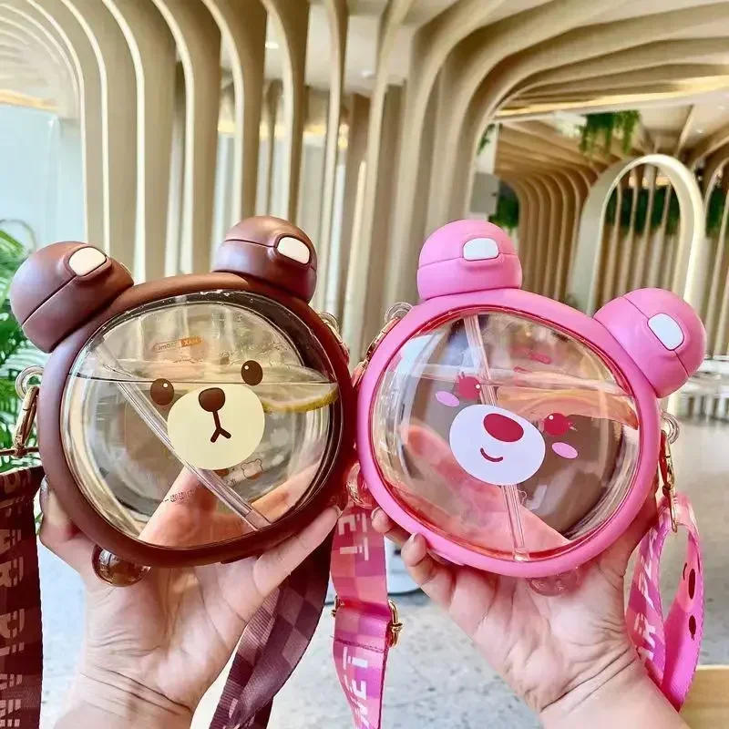 Description Picture 2 of item750MLCute Bear Kettle Straw Water Bottle Summer Tritan Straw Bottle Plastic Drinking Bottle Kawaii Children Water Cup for School