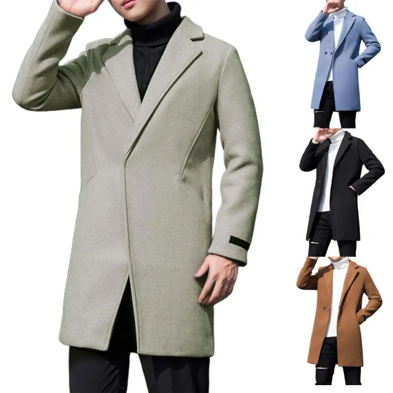 Description Picture 5 of itemStylish  Men Jacket Male Pure Color Warm Trench Coat Regular Sleeve Temperament Coat for Party