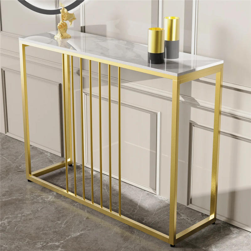 Description Picture 6 of item100CM Slim Narrow Hallway Console Table Scratch-proof Marble Long Bar Table Gold Legs Industrial Stand 2 Color
