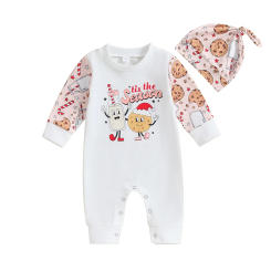 Baby Girls Boys Sweatshirts Rompers Christmas Clothes Letter Cartoon Print Long Sleeve Jumpsuits Toddler Fall Bodysuits with Hat