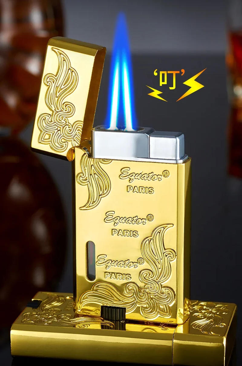 Description Picture 2 of item2024 Ping Sound Metal Lighter Turbo Jet Cigarette Lighters Torch Windproof Gas Inflatable Butane Straight Flame Lighter Men Gift