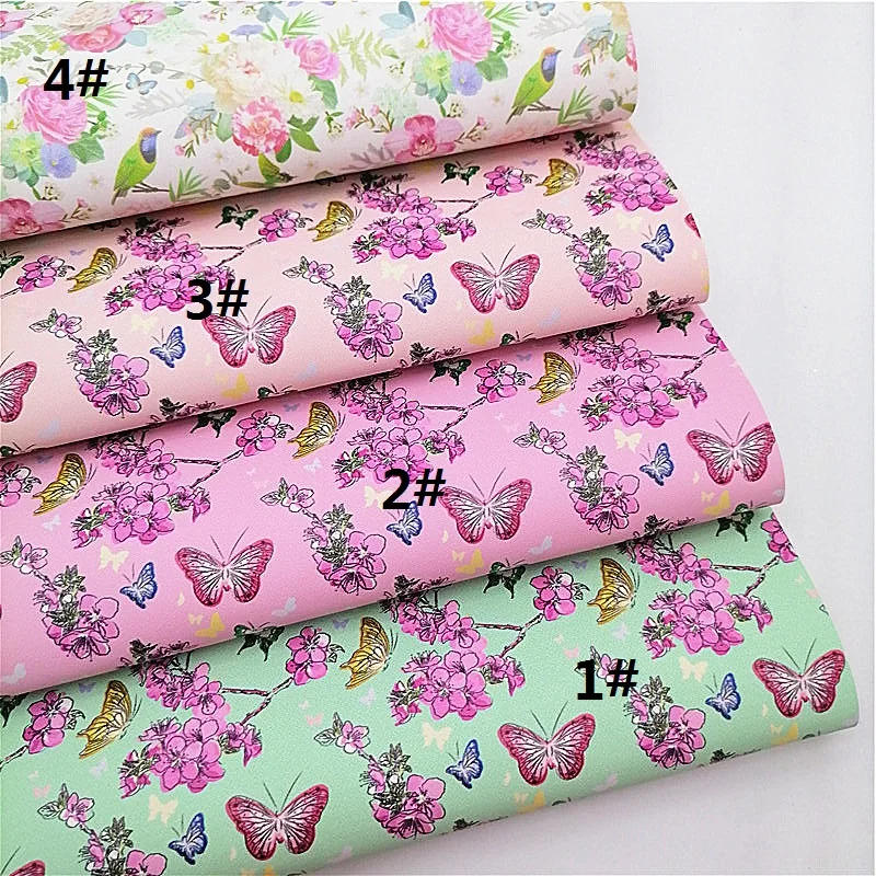 Description Picture 2 of itemButterflies Flowers Printed Synthetic Leather Fabric Sheets Faux Leather For Bags Shoes Bows DIY Craft Sheets Mini Rolls W061