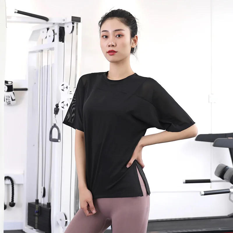 Description Picture 3 of itemWomen Yoga Top Solid Short Sleeve Sport T-Shirt Loose Fitness Yoga Top Gym Shirt Casual Running Top Training Shirt