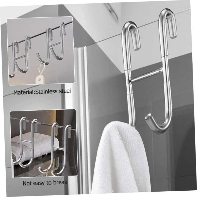 Description Picture 2 of itemS-Shape Bathrobe Hanger Holder Hooks Stainless Steel Over Glass Door Shower Towel Rack Shower Door Back Hook Bathroom Accessorie