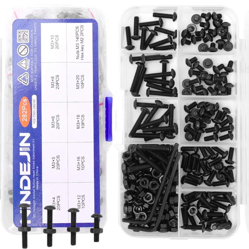 Description Picture 4 of itemRound Hex Cap Screw Set Black Carbon Steel Hexagon Sockets Button Head Drive Screw Nut Furniture Screw Fasteners Assortment Kit