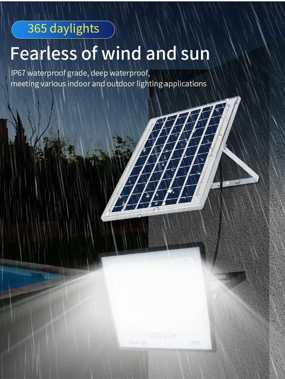 Description Picture 5 of item100W/200W/300W Solar Lamp Outdoor Waterproof Floodlight Remote Control Super Bright Garden Yard Pathway Garage Street Light