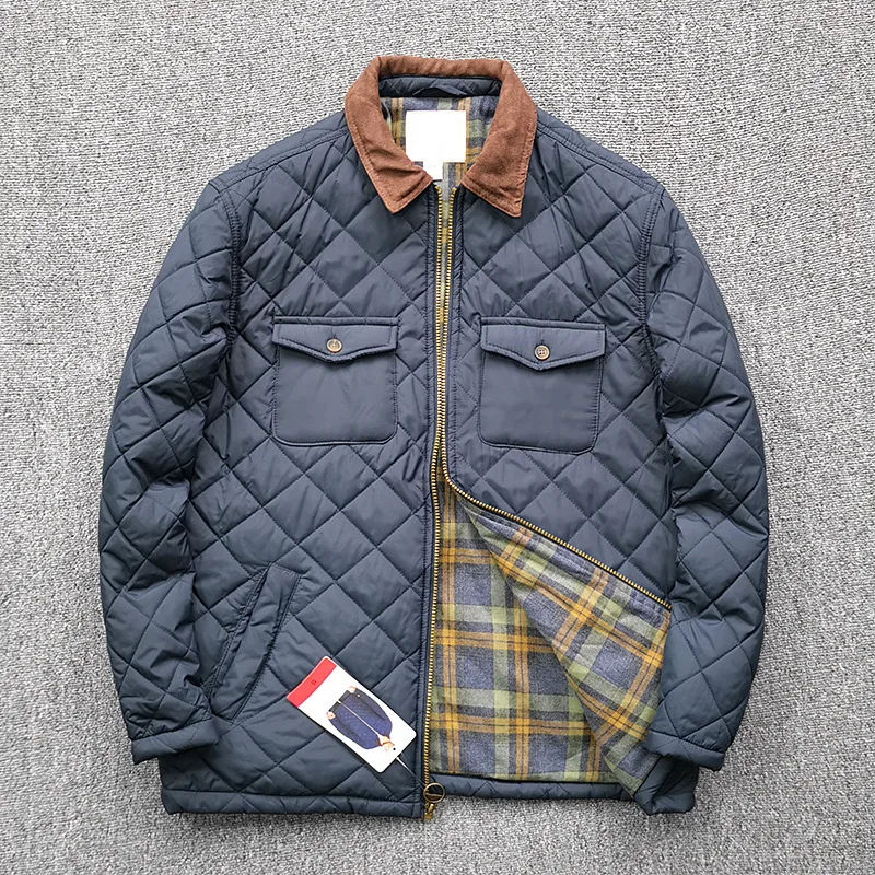 Men's Quilted Plaid Parkas, Cotton