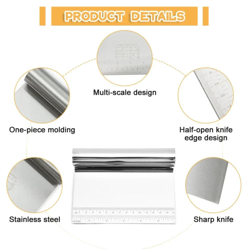 Description Picture 5 of itemLeeseph Multi-purpose Stainless Steel Scraper & Chopper, Dough Scraper, Pizza Dough Cutter, Kitchen Tools