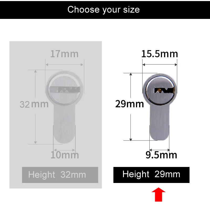 Description Picture 3 of itemHousehold wooden door lock core Height 29mm Material zinc alloy 5 keys Rugged and durable Length 70MM 80MM 90MM lock cylinder