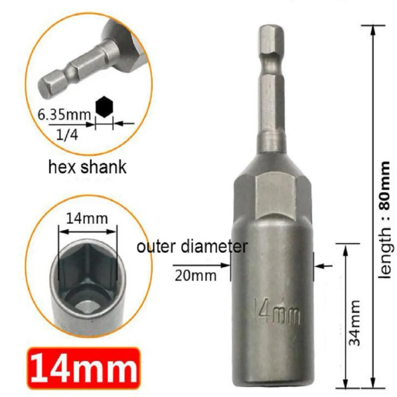 Description Picture 5 of itemSockets Adapters Hex Sockets Hex Shank Impact Nut Driver Sets 5.5/6/7/8/9/10/11/12/13/14/15/16/17/18/19MM Chrome Vanadium Steel