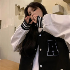 2022 Autumn New Style American Vintage Baseball Jacket For Women Casual Sporty Loose Fit Versatile Student Top Thin Lightweight