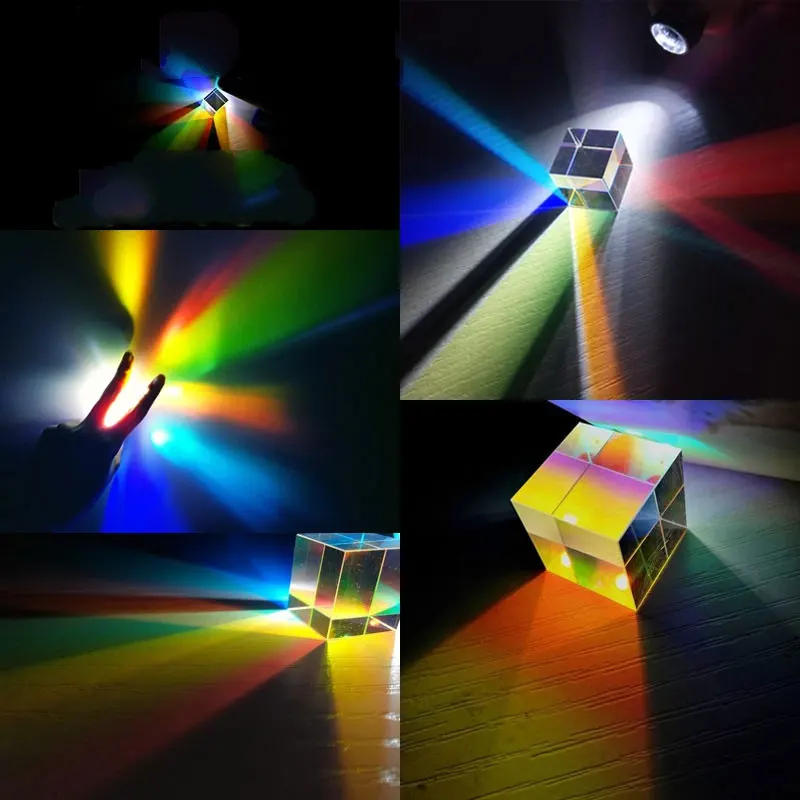 Description Picture 5 of item15mm 18mm 20mm 23mm 25mm Glass Cube Dichroic Prism X-Cube Prisms for Photographic Beam Splitting Decorate Gifts Rainbow Glass