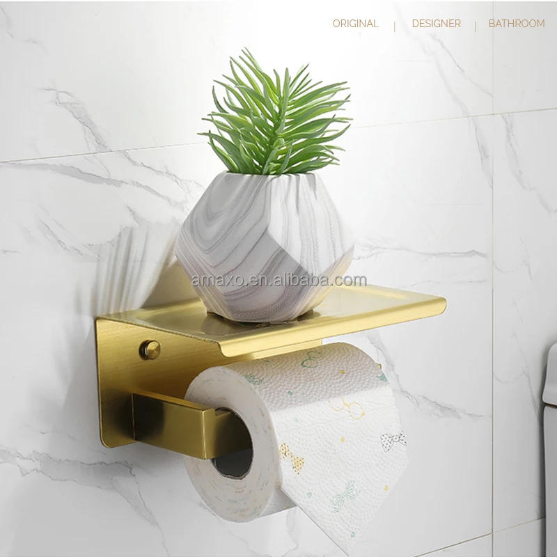 Description Picture 4 of itemToilet Tissue Holder Phone Shelf Brushed Gold Hanging Paper Towel Rack