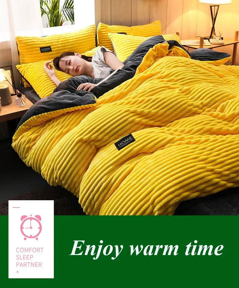 Description Picture 3 of itemThick Solid Color Velvet Duvet Cover Winter Warmth Bedding Set Double Quilt Cover Twin Queen King Comforter Cover 220*240
