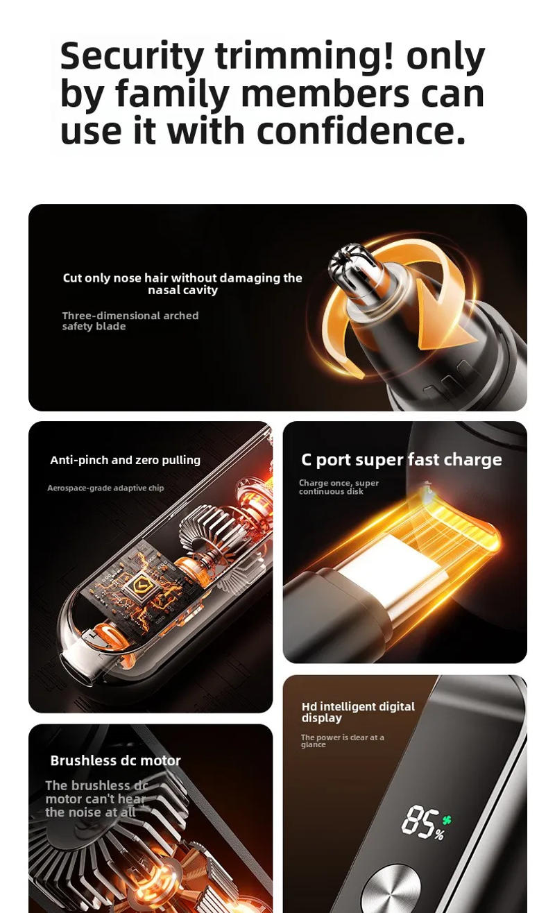 Description Picture 3 of itemRechargeable Electric Nose Hair Trimmer Hair Trimmer Nose Hair Remover Scissors Cleaning Tool Men's Shaving Knife