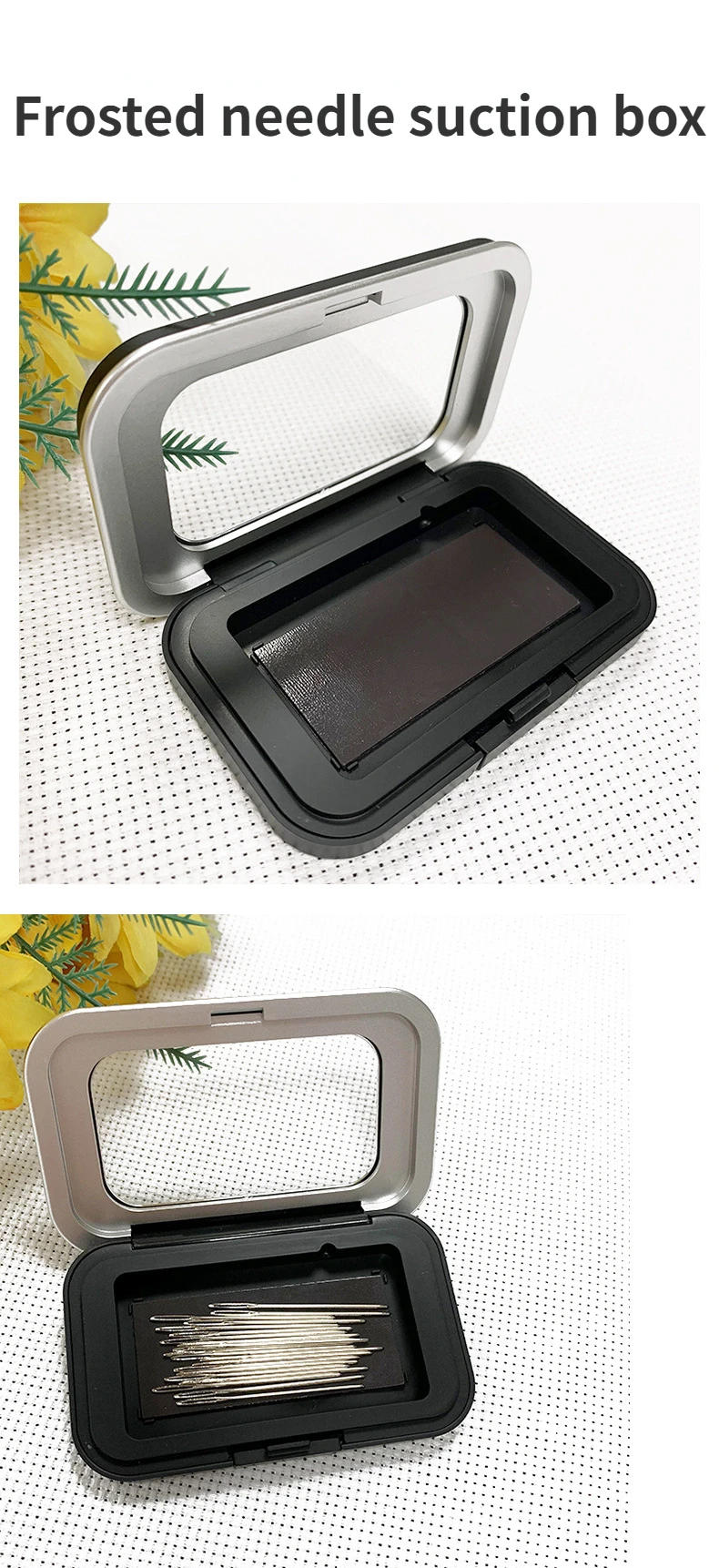 Description Picture 2 of itemMagnetic Sewing Needles Holder Black Rectangle Sewing Needle Storage Case Buttons Pins Storage Box for Sewing Tool Accessories