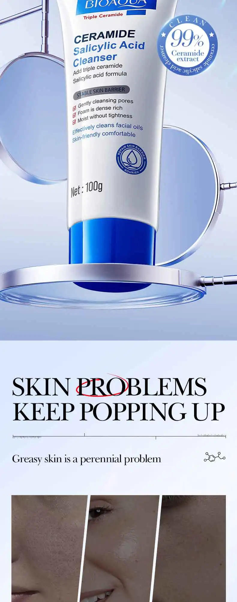 Description Picture 3 of itemSalicylic Acid Cleansing Facial Cleanser Oil Control Anti-Acne Skin Care Whitening Cleanser Gentle Mild Facial Cleanser