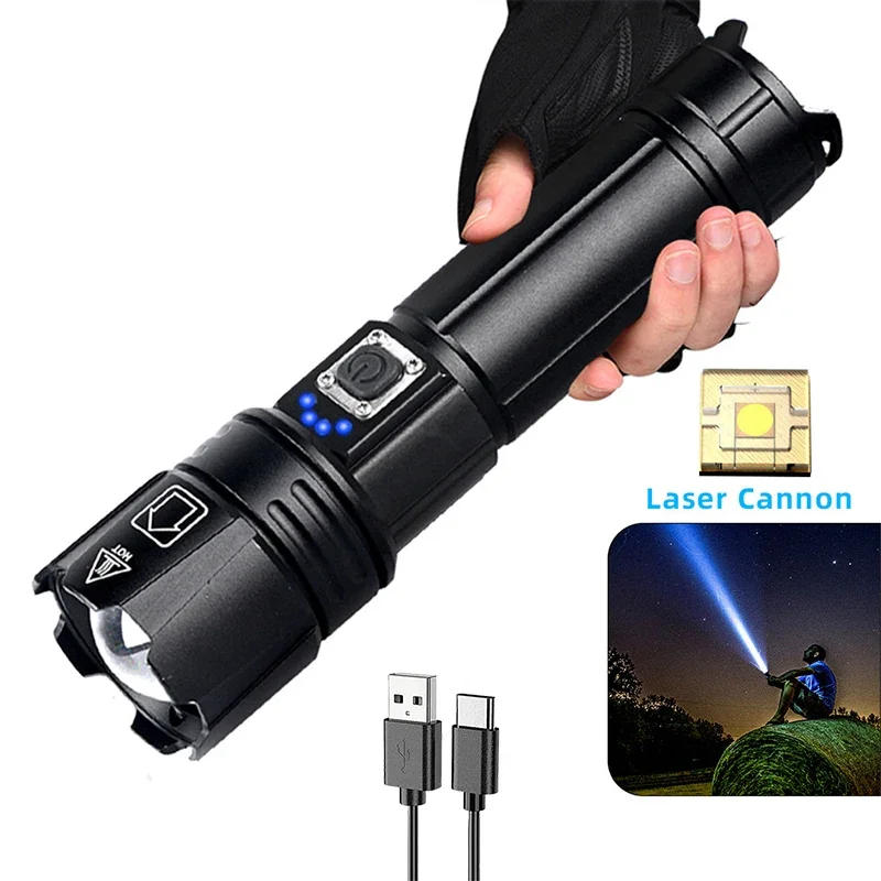 Description Picture 4 of itemStrong LED White Laser Flashlight Multi Functional Rechargeable Outdoor Portable Long Range Aluminum Alloy Tactical Flashlight