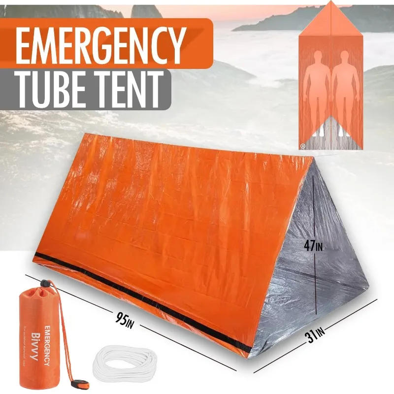 Description Picture 4 of item2 Person Emergency Shelter Bivy Survival Tent Kit Mylar Tube Tent Sleeping Bag Waterproof Outdoor SOS Thermal Blanket Shelter