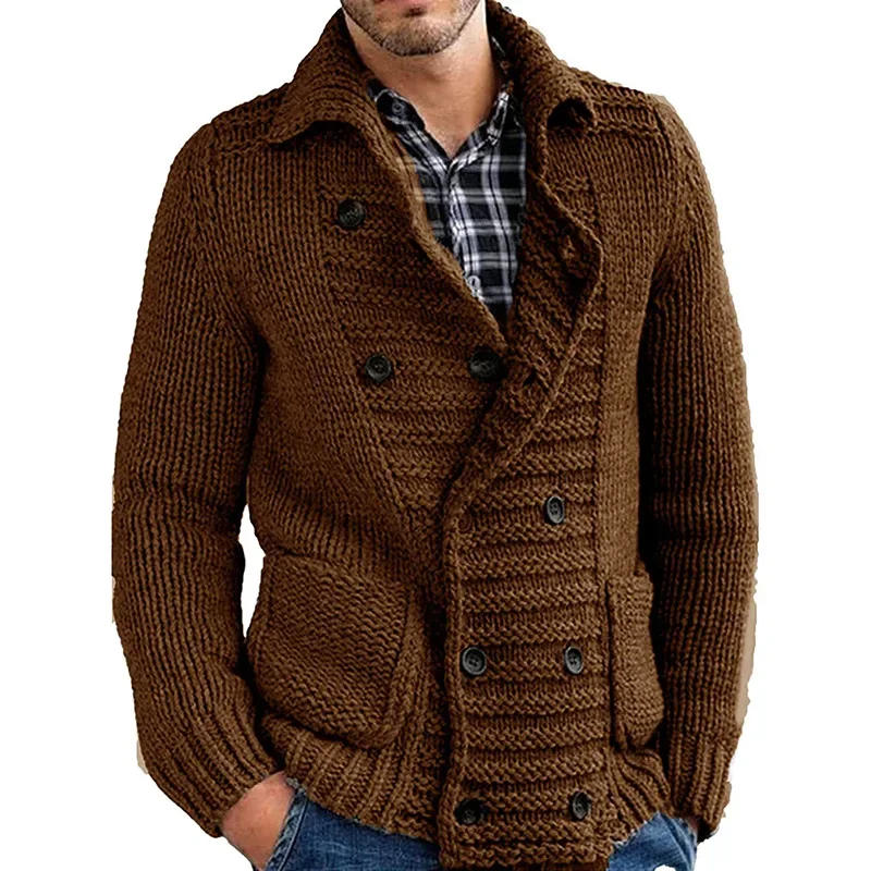 Description Picture 3 of itemAutumn and Winter  Mens Sweater Cardigan Solid Color Lapel Long-sleeved Knitted Coat New Mens Wear