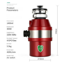 Food Waste Disposer for Kitchen Sink, Automatic Garbage Processor with Under Sink Pipe, Household Garbage Disposal 220V