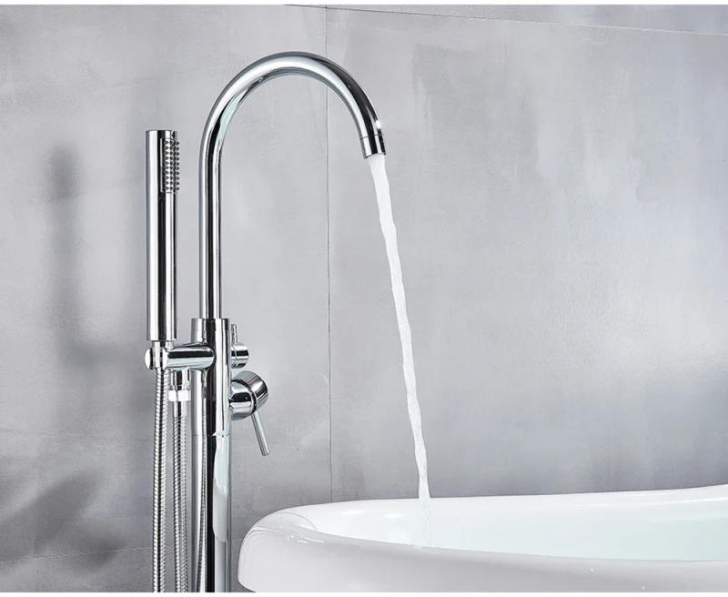 Description Picture 4 of itemChrome White Floor Mounted Bathtub Faucet Bathroom Freestanding Bath Tub Shower Set Swivel Spout Faucet Clawfoot Mixer