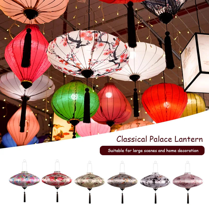 Description Picture 3 of itemChinese Lantern Festival Retro Chinese Silk Lantern Flower Bamboo Tassels Print Indoor Decor Christmas Party Home Doorway Decor